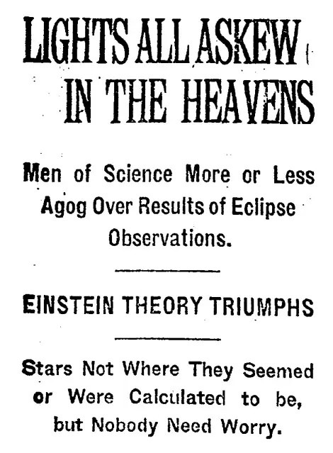 Schlagzeile in der New York Times über den Beweis der Relativitätstheorie